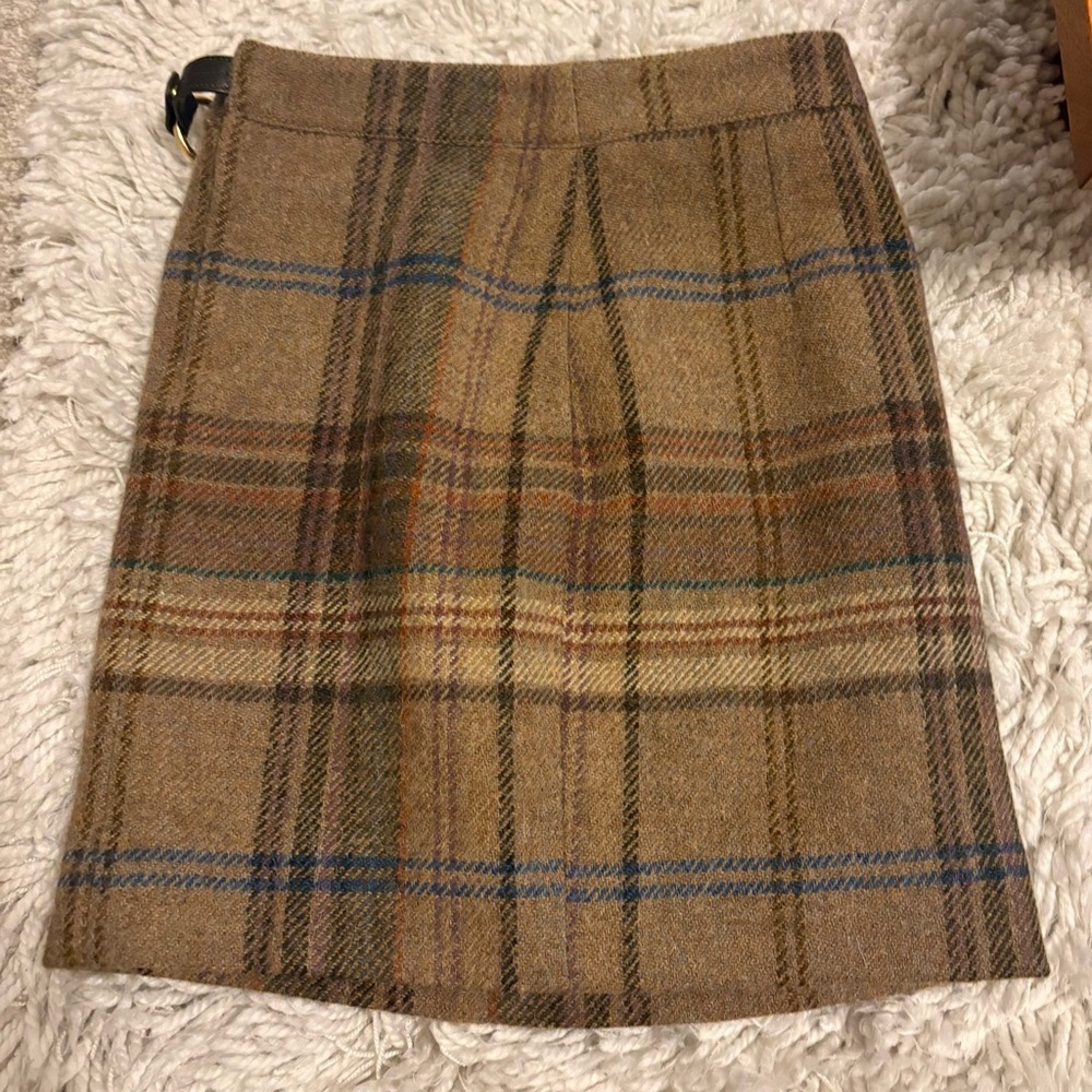 Vintage Ralph Lauren Plaid Wool Mini Skirt Leather Gold Chain Belt 90s y2k Prep - Picture 12 of 13